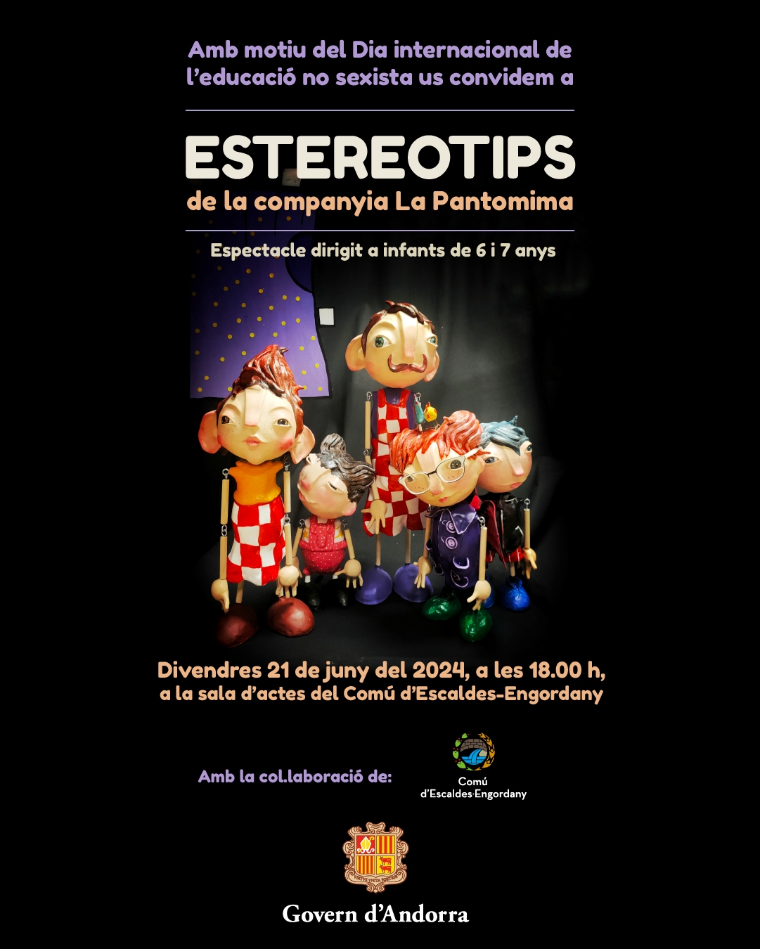 Igualtat organitza el 21 de juny l’espectacle infantil de titelles ‘Estereotips’ amb motiu del Dia internacional de l’educació no sexista