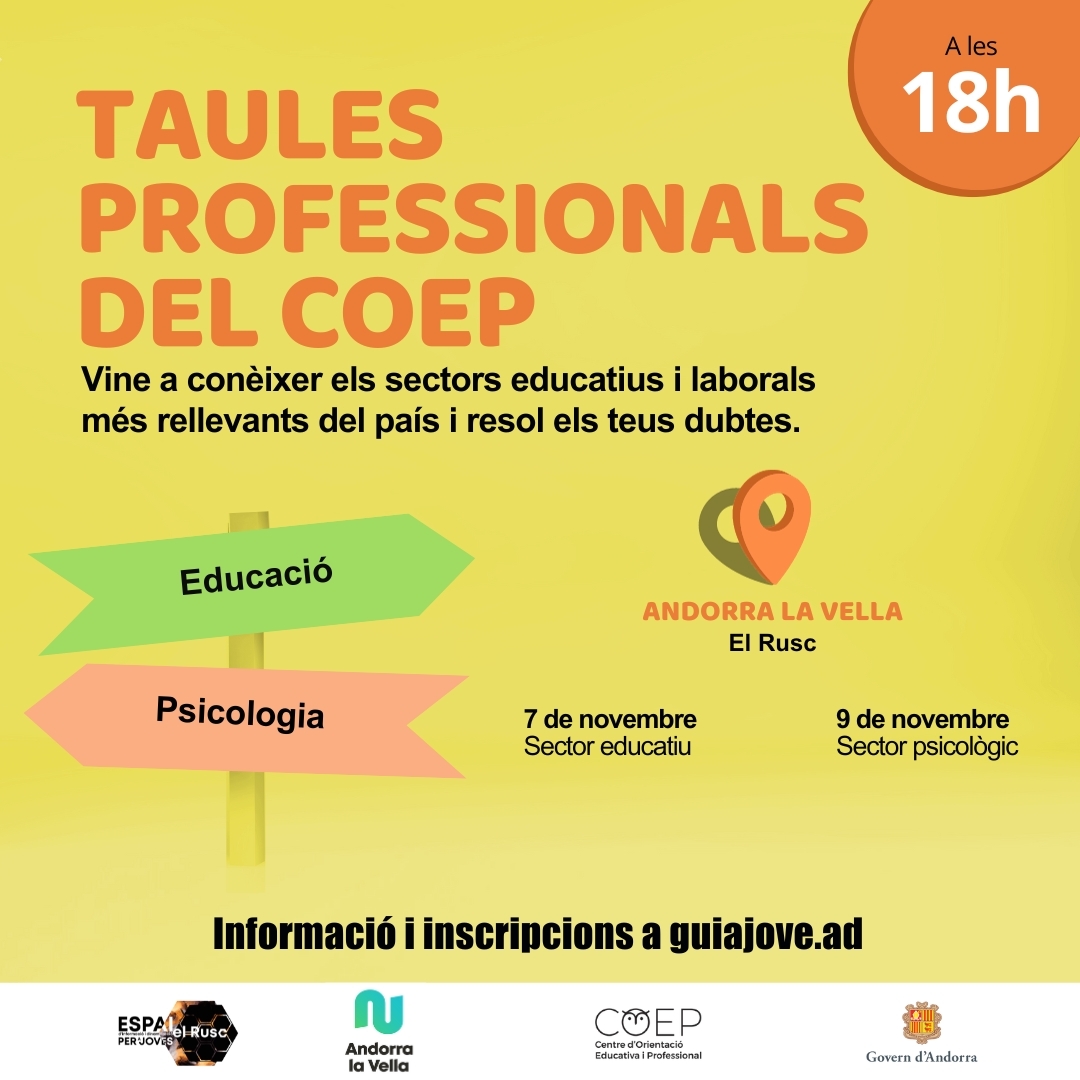 El Centre d’Orientació Educativa i Professional i els punts joves dels comuns organitzen xerrades i tallers sobre l’oferta acadèmica i laboral del país