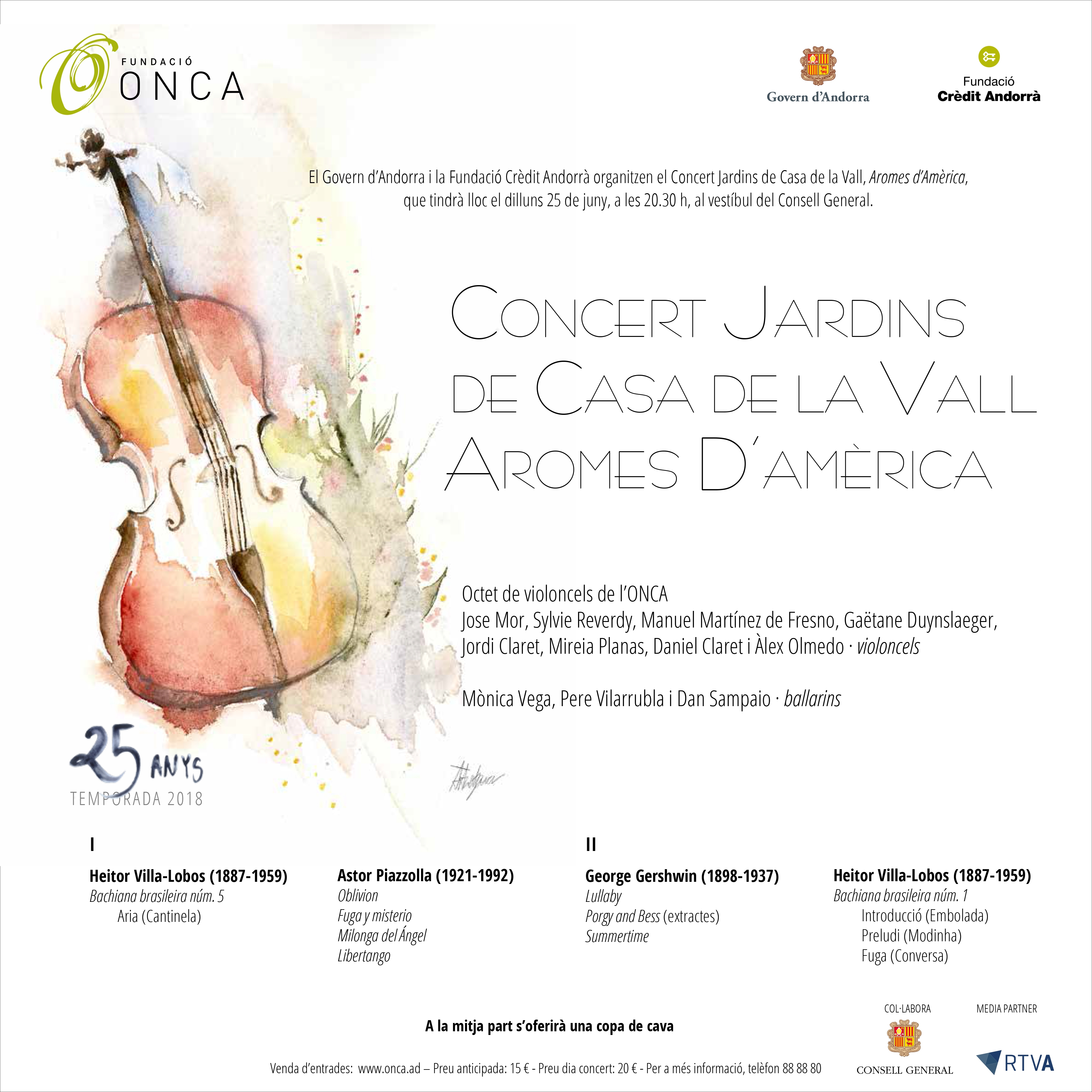 Els violoncels de l’ONCA presenten el programa Aromes d’Amèrica al tradicional concert Jardins de Casa de la Vall